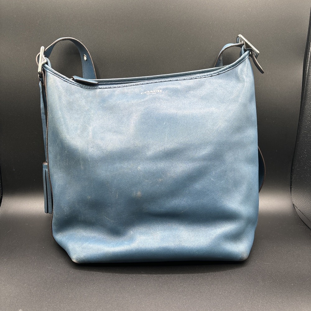 Coach 19889 Blue Medium Shoulder Bag Zip Tassel Charm Inner/Outer Pockets Silver